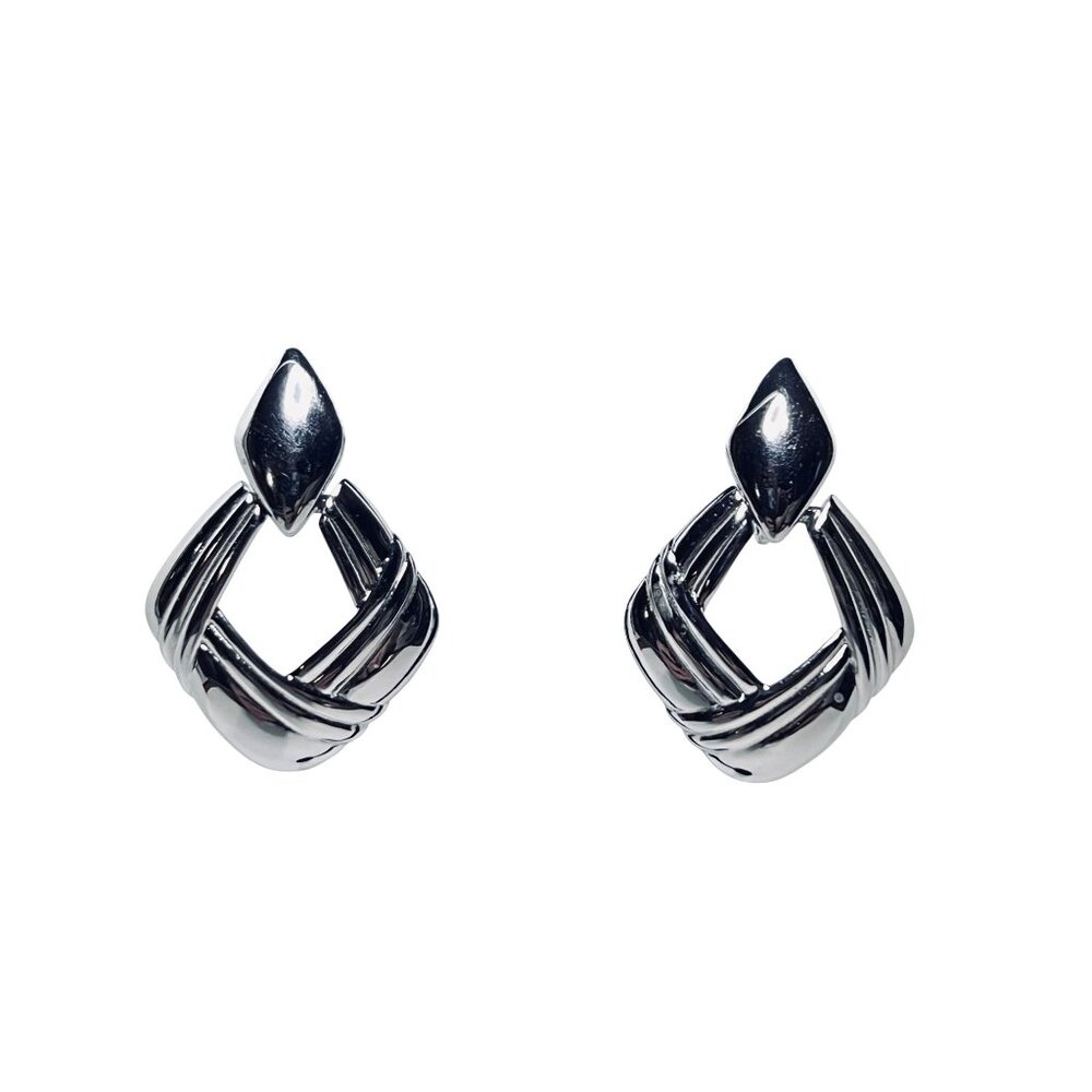 Trifari Chunky Silver Tone Door Knocker Clip On Earrings (6178)